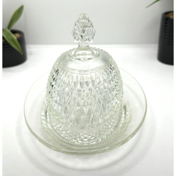 Vintage Indiana Glass Oval Diamond Point Clear Covered Butter Dish - Picture 5 of 8